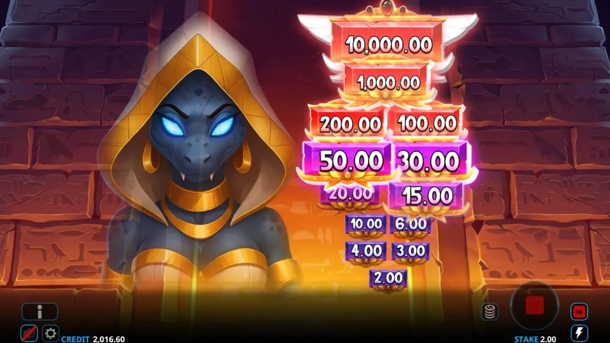 Tampilan visual slot Ammit Hellfire dengan dewi Mesir dan simbol emas