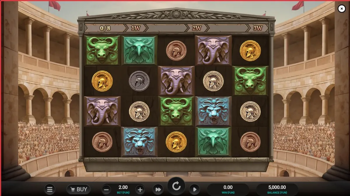 Arena of Fortune slot game interface with gladiator theme