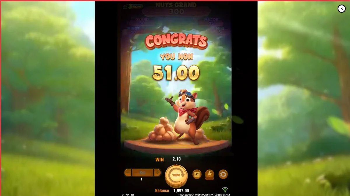 Tampilan visual slot 3 Fortune Nuts dengan tema hutan dan tupai