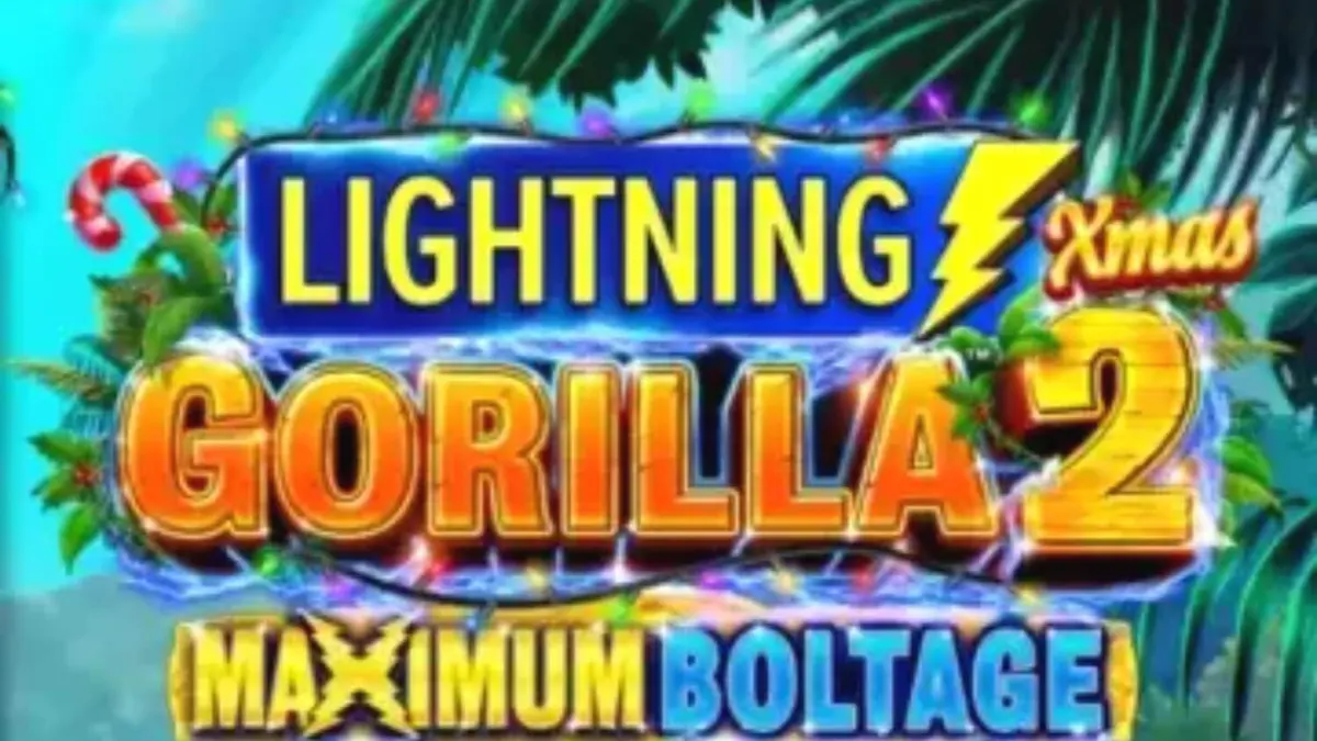 Tampilan visual slot Lightning Gorilla 2 Xmas dengan tema hutan tropis dan dekorasi Natal